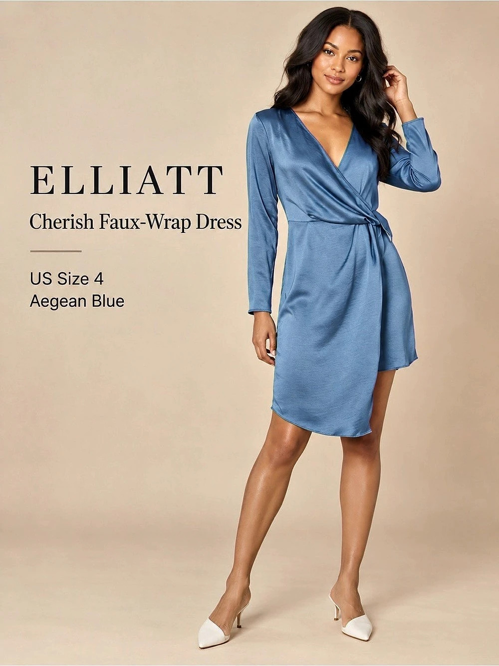 Elliatt Cherish Faux-Wrap Dress Faux-Wrap Mini Dress Blue Size Small